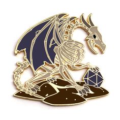 Hard Enamel Pin of an Bone Dragon with a D20! Hope for a good roll or you will end up on the pile! This pin is 2.25 inches tall and has two posts/clasps on the back to hold it securely in place. Please note: that this pin is available in two quality grades: Firsts and Seconds. Firsts are the highest quality while Seconds have imperfections that could include low enamel fill in some areas, scratches, or other such imperfections, but they are still beautiful pins! Each pin we sell helps us fund ne Undead Dragon, Bone Dragon, Frost Dragon, Dragon Designs, Magical Jewelry, Cute Dragons