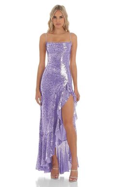 Unique Sparkly Prom Dresses, Lilac Sparkly Prom Dress, Unique Prom Dresses 2024, Short Prom Dresses For Teens, Sequin Prom Dresses Long, Sequin Homecoming Dress, Prom Dress Inspo, Ruffle Prom Dress, Gorgeous Prom Dresses