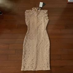 Gorgeous Zara High Neck Lace Midi Dress With Ruffle Sleeves In A Beautiful Light Tan Toffee Color Size Xs. Is Lined With An Internal Slip. New With Tags And Retail Price Is $100. See Photos For Measurements. Fitted Knee-length Neutral Mini Dress, Fitted Neutral Knee-length Mini Dress, Beige Lace Sheath Midi Dress, Beige Lace Trim Dress For Night Out, Fitted Sleeveless Neutral Midi Dress, Beige Stretch Lace Dress, Neutral Fitted Sleeveless Midi Dress, Fitted Neutral Dress For Night Out, Beige Lace Mini Dress Of Midi Length