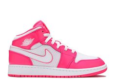 Air Jordan 1 Mid GS 'Digital Pink' - Air Jordan - 555112 102 - white/digital pink/aurora green/soar | Flight Club Hyper Pink Jordan 1, Highschool Checklist, Jordan 1 Pink, Cute Jordans, Air Jordan 1 Mid Gs, Pink Aurora, Pink Jordans, Pink Nike Shoes, Jordan Shoes Girls