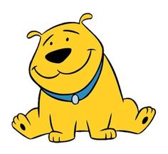 the cartoon dog is sitting down and smiling