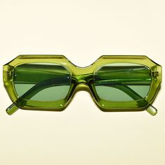 "These 1960's vintage inspired sunglasses feature a mod retro rectangular angular design, have an squared shaped lens, provide UV400 protection. Measurements: L 5.5\" x W 1 3/4\"" Cheap Green Square Frame Sunglasses, Crazy Sunglasses, Vintage Sunnies, Funky Sunglasses, Rude Girl, Angular Design, Green Sunglasses, San Gabriel, Fashion Bug