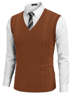 PRICES MAY VARY. 【QUALITY FABRIC】The knit sweater vest fabric is lightweight soft and well elastic, which provide excellent comfort and warmth.The knitted texture is skin friendly to wear, and keeps you warm in winter. 【FEATURES】Men's sleeveless pullover sweater slim fit, V neck, solid color,ribbed hem,arm holes are comfortable and move freely. Uses rhombus and twisted cable pattern to combine fashion and traditional elements. 【EASILY MATCH】When you need have a formal refined look, mens V neck s Mens V Neck Sweater Vest, Sports Coat And Jeans, Men's Sweater Vest, Coat Jeans, Vests Men, Knitted Texture, Essential Fashion, Sweater Vest Mens, Autumn Wear