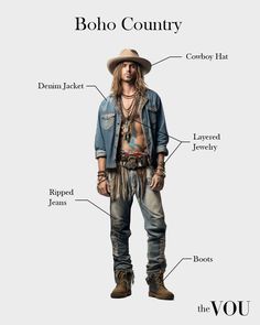 25 Types of Boho Styles - Most Popular and Trendy Hobo Chic Outfits Men, Cowpunk Fashion, Cowboy Style Outfits, Boho Outfits Men, Men Festival Fashion, Country Style Outfits Mens, Country Hippie Style, Outfit Idea For Men, Bohemian Outfit Men