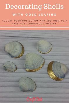 four seashells with gold leafing on them