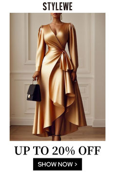 Elegant Gold Long Sleeve Dress, Elegant Maxi Dress With Asymmetrical Hem For Party Season, Chic Gold Long Sleeve Maxi Dress, Gold Floor-length Midi Dress For Parties, Fitted Dress With Asymmetrical Hem For Banquet, Gold Long Sleeve Midi Dress For Cocktail, Elegant Long Sleeve Gold Maxi Dress, Elegant Gold Long Sleeve Maxi Dress, Gold Long Sleeve Midi Dress For Party