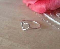 Sterling Silver Open Heart Ring, Small Ring, Simple,  Bridesmaid Gift, Love, Romantic, Gift for Her, Girlfriend, Valentine Jewelry Simple Bridesmaid Gift, Valentine Jewelry, Open Heart Ring, Heart Rings, Small Ring, Love Romantic, Heart Shaped Rings, Ring Simple, Gift Love