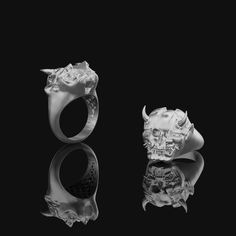 The Dead Samurai Ring Symbolic Skull Rings Collectible, Ceremonial Symbolic Hand Cast Rings, Collectible Symbolic Skull Rings, Collectible Symbolic Skull Ring For Halloween, Fantasy Rings For Halloween Gift, Unique Hand Cast Rings For Halloween, Symbolic Collectible Halloween Jewelry, Hannya Maske, Japanese Folklore