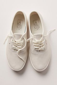 A sleek rendition of a classic skate style, this low, tapered sneaker from Vans features all-suede uppers with contrast stitching for a clean, casual look. **Features:** Low-top style, suede uppers, contrast stitching, signature rubber waffle outsoles 5 metal eyelet lace rows **Why We | Vans Authentic Lowpro Suede Sneakers at Free People in White, Size: US 5.5 M White Low Top Shoes Women, Outfits With White Tennis Shoes, White Vans Outfit, White Tennis Shoes Outfit, Tennis Shoe Outfits Summer, Verdant Green, Vans Outfit, Tennis Shoes Outfit, White Tennis Shoes