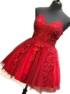 Red A-line Dress For Prom Season, Red Knee-length Prom Dress, Red V-neck Mini Dress For Prom, Red Mini Dress For Prom Season, Red Knee-length Mini Dress For Wedding, Red Sleeveless Mini Dress For Homecoming, Red Knee-length Mini Dress For Prom Season, Red Mini Dress For Wedding, Red Dress For Summer Homecoming