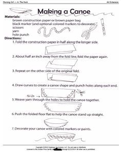 making a canoe worksheet with instructions on how to make the boat out of paper