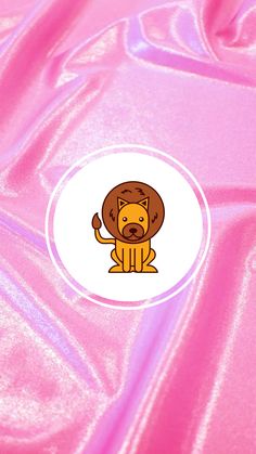 a sticker with a lion on it's face sitting in front of a pink background