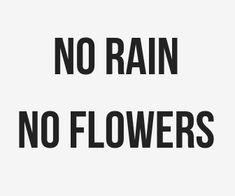 a white sign that says no rain, no flowers on the bottom and black letters below it