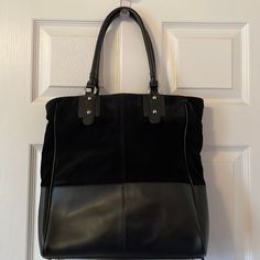 Great Condition! 2 Toned Suede And Leather. Zippers On Either Side For Right Or Left Handed. Removable Standard Holster. Inside Has 1 Large Zip Pocket And 3 Small Pockets. Zip Closure. Black Shoulder Bag With Leather Trim For Errands, Black Shoulder Bag With Leather Trim For Daily Use, Black Shoulder Bag With Leather Trim, Black Leather Trim Shoulder Bag For Shopping, Rectangular On-the-go Bag With Top Carry Handle, Black Satchel With Zipper Closure And Double Handle, Black Bag With Turn-lock Closure And Double Handle, Brown Shoulder Bag With Anti-theft Pocket For Everyday Carry, Concealed Carry Handbags