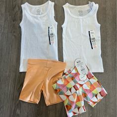 Nwt Never Worn Two Tank Tops And Two Biker Shorts Smoke Free Home Make A Bundle And Save! Playful White Shorts For School, Playful White Fitted Shorts, Playful Fitted White Shorts, White Stretch Playwear Sets, Toddler Summer Outfits, Toddler Summer, Walker Boots, Fit N Flare Dress, Biker Shorts