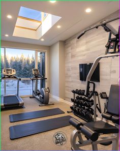 a home gym with treadmills and exercise equipment