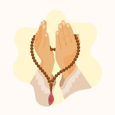 two hands are holding beads and praying