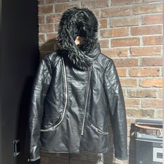 Fadcloset Black Real Leather Full Zip Jacket With Fur Hoodie Fadcloset Where Fashion Meets Trends Please See All Photos For Details Great Preloved Condition Note: No Belt Price Reflects Size Medium Approx Flat Measurements In Photos Hooded Leather Jacket With Faux Fur Trim For Fall, Fall Hooded Leather Jacket With Faux Fur Trim, Cold Weather Leather Jacket With Faux Fur Trim, Luxury Hooded Leather Jacket With Faux Fur Trim, Leather Jacket With Fur, Jacket With Fur, Fur Leather Jacket, Fur Hoodie, Hooded Mink-colored Faux Fur Outerwear