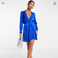 Nwt. Asos Royal Blue Dress. Size 12. Royal Blue Long Sleeve Mini Dress For Spring, Blue Long Sleeve Mini Dress For Work, Blue V-neck Shirt Dress For Day Out, Formal Blue Long Sleeve Shirt Dress, Elegant Blue Shirt Dress For Date Night, Chic Blue Formal Mini Dress, Chic Blue Mini Dress For Formal Occasions, Chic Blue Shirt Dress For Party, Formal Blue V-neck Shirt Dress