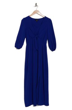 Fall for the flowy fit of this vibrant maxi designed with a defining waist tie. 55" length Slips on over head Deep V-neck Long sleeves Partially lined 100% polyester Hand wash, dry flat Imported Blue Belted Maxi Dress, Blue Belted V-neck Maxi Dress, Spring Blue Maxi Dress With Tie Waist, Blue Maxi Dress With Tie Waist For Spring, Tie Waist Maxi Dress, Maxi Design, Nordstrom Store, Deep V Neck, Waist Tie