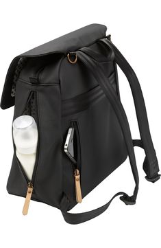 a black bag with two bottles in it and a strap around the bottom that is holding an empty bottle