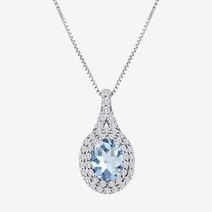 Features: Quick ShipJewelry Closure: Spring Ring ClaspSetting: ProngStone Cut: OvalStone Millimeter Measurement: 8 Mm Length, 6 Mm WidthMetal Color: WhiteChain Length: 18 InchPendant Length: 20mmPendant Width: 10.7mmChain Construction: BoxCare: Wipe CleanStone Type: 1 Simulated Aquamarine, 45 Lab Created SapphireAuthenticity: Simulated StoneBirthstone: March BirthstoneMetal: Sterling SilverNecklace Type: Pendant NecklacesCountry of Origin: Imported Fine Jewelry Diamond Necklace With Center Stone As Gift, Sterling Silver Pendant Necklace With Halo Design, Silver Halo Diamond Necklace Gift, Dazzling Necklace With Center Stone As Gift, Dazzling Necklace With Center Stone For Gift, Fine Jewelry Pendant Necklace With Center Stone, Fine Jewelry Round Pendant Necklace With Center Stone, Formal Silver Halo Necklace, Sterling Silver Pendant Necklace With Center Stone