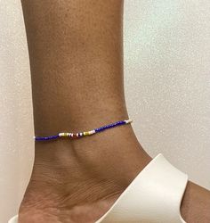 Sized to fit a 9 inch to 10 1/2 inch Ankle size. Handmade Adjustable Anklets, Trendy Handmade Anklets For Spring, Handmade Trendy Anklets For Spring, Adjustable Ankle Strap Casual Anklets, Adjustable Casual Ankle Strap Anklets, Adjustable Casual Anklets, Spring Casual Beaded Anklets, Casual Blue Anklets For Festival, Casual Ankle Strap Anklets For Spring