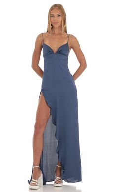 Massena Draped Back Maxi Dress in Navy | LUCY IN THE SKY Matric Dance, Prom Dress Inspo, Ruffle Maxi Dress, Paris Mode, Cute Prom Dresses, Prom Dress Inspiration, Pretty Prom Dresses, Prom Outfits, Grad Dresses