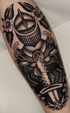 Millwright Tattoo, American Traditional Tricep Tattoo, Women Knight Tattoo, American Traditional Medieval Tattoo, Traditional Celtic Tattoos, American Traditional Knight Tattoo, Knight Tattoo Traditional, Black And Grey Traditional Tattoo Sleeve, Traditional Shoulder Cap Tattoo