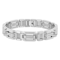 Stainless steel 1/6ctw diamond 8 5/8 inch bracelet. Timeless Stainless Steel Bracelets For Anniversary, Modern Stainless Steel Jewelry With Diamond Accents, Classic Stainless Steel Chain Bracelet For Formal Occasions, Modern Tarnish Resistant White Gold Bracelet, Stainless Steel Jewelry With Diamond Accents, Modern Metal Bracelets With Diamond Accents, Modern White Gold Bracelet With Stainless Steel Clasp, Classic Jewelry With Stainless Steel Rectangular Links, Modern Stainless Steel Jewelry With Jubilee Bracelet