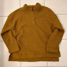 Never Worn Without Tags Yellow Sweater With Button Closure For Winter, Cozy Oversized Yellow Top, Cozy Oversized Yellow Tops, Fall Yellow Sweater With Buttons, Yellow Buttoned Sweater For Fall, Cozy Oversized Yellow Outerwear, Orange Yellow, Color Orange, American Eagle Outfitters