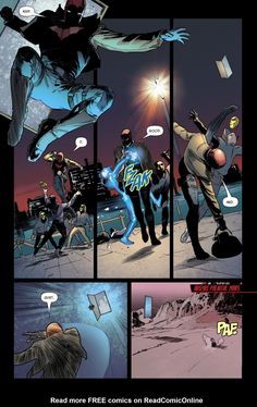 a comic page with an image of some people in the background and one person flying through the air