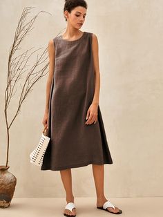 Sienna Linen Lightweight Sleeveless Dress Relaxed Dress, Sustainable Fashion Brands, European Linens, Tall Women, Sleeveless Maxi Dress, Linen Clothes, Natural Linen, Women Empowerment, Effortless Style