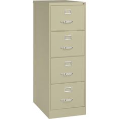 a four drawer filing cabinet on a white background