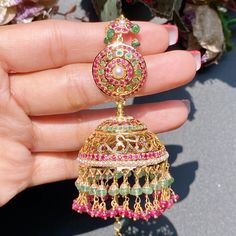 bridal wear bengali jhumka 22k Gold Jewelry Necklaces, Gold Jhumkas, Ear Chain, 22k Gold Jewelry, Pearl Necklace Set, Emerald Bead, Ruby Emerald, Gold Jewelry Necklace, Emerald Necklace