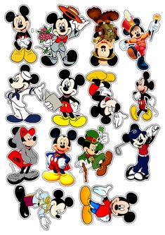 mickey mouse stickers are shown in various sizes and colors, including the heads of different characters