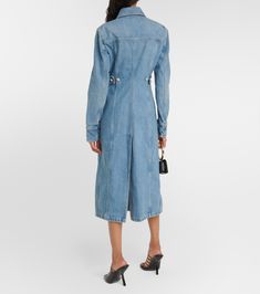 Cotton Denim Shirt Dress in Blue - Ferragamo | Mytheresa Elegant Buttoned Cotton Denim Dress, Elegant Cotton Denim Dress With Buttons, Elegant Buttoned Denim Dress, Cotton Denim Midi Dress With Button Closure, Cotton Midi Denim Dress With Button Closure, Elegant Ribbed Collar Top, Classic Cotton Denim Dress With Button Closure, Classic Spring Denim Cotton Dress, Classic Cotton Denim Dress For Spring