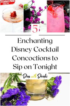 Collage of 4 disney cocktails. Mulan Cocktail, Disney Mixed Drinks, Disney Themed Cocktails, Malibu Cocktails, Disney Inspired Cocktails, Esmeralda Disney, Disney Cocktails, Disney Themed Food, Punch Cocktails