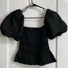 Nwt. Black Top With Puff Sleeves And Shirred Bodice. Feel Free To Ask Any Questions. Black Stretch Puff Sleeve Top, Black Puff Sleeve Stretch Top, Black Puff Sleeve Top For Summer, Black Casual Puff Sleeve Tops, Black Fitted Puff Sleeve Top For Spring, Trendy Black Puff Sleeve Top, Fitted Black Puff Sleeve Top For Spring, Black Puff Sleeve Blouse For Night Out, Black Casual Puff Sleeve Top With Short Sleeves