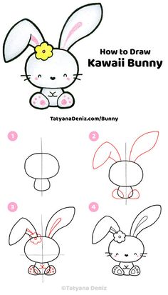 how to draw kawaia bunny step by step instructions for kids and beginners