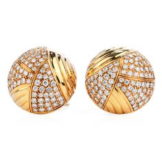 Vintage Cartier from mid-80s to early 90s, cluster dome clip on earrings, made for a sophisticated retro look,Crafted in 18K yellow gold, the piece is enhanced by Pave set round cut Diamonds weighing approximately 6.10 carats (F-G color and VVS clarity)They measure approximately 24 mm x 15 mm height, Secured with clip-on backings for non-pierced ears, remain in Excellent Condition.Hallmarked: "Cartier" 30429, 71011.Accompanied by an official appraisal document. Cartier Luxury Earrings For Formal Occasions, Luxury Cartier Fine Jewelry Earrings, Classic Luxury Cartier Earrings, Luxury Classic Cartier Earrings, Vintage Cartier Earrings, Vintage Cartier Jewelry, Cartier Vintage, Cartier Gold, Cartier Earrings