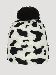 This Wrangler® beanie is perfect for choring or going out on cold days. Grab this black and white colorway featuring a cow print. Wrangler Accessories, The Cow, A Cow, Pom Beanie, Cow Print, Cold Day, Women's Accessories, Cow, Going Out