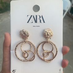 Gold Tone Zara Earrings Post Back Authentic Dangle With Hoops Zara Dangle Earrings With Matching Set, Zara Dangle Earrings Jewelry Set, Zara Silver Drop Earrings, Zara Single Earring For Party, Chic Zara Drop Earrings, Zara Dangle Jewelry For Parties, Elegant Single Earring By Zara, Elegant Zara Dangle Jewelry, Elegant Zara Single Earring