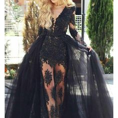 Size 4 Beautiful Dress Worn Once For A Photoshoot! Form Fitting And See Through But Covers Just Enough! Long Black Prom Dress, Prom Dress With Train, Detachable Skirt, Detachable Train, Dark Wedding, Long Sleeve Evening Dresses, Black Prom Dress, 16 Dresses, Black Prom