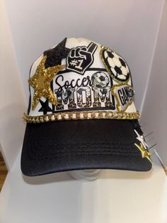 Soccer Mom 3 themed Trucker Patch Hat. Message me your school colors.  These are the hottest trend on social media today. Great for festivals, concerts, night life and everyday wear. This foam trucker hat is fully adjustable and offered in hat colors Black, White, Light Pink, Neon Pink, Neon Yellow and Green Camouflage. Custom Hats avail. One size fits all. $35 Small Print: patch, mama, cowboy, hat, faith, rock and Roll, trucker, patch, cap, chain, iron on, sew on, festival, concert, neon, baseb Fun Adjustable Baseball Cap For Streetwear, Trendy Adjustable Cap Costume Hat, Trendy Adjustable Cap Costume Headpieces, One Size Hip Hop Trucker Hat For Baseball Season, Fun Snapback Baseball Cap For Parties, Fun Party Snapback Baseball Cap, Trendy Adjustable Gold Baseball Cap, Novelty Adjustable Baseball Cap With Letter Print, Novelty Snapback Baseball Cap With Letter Print