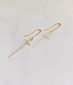 Modern Cross Earrings Minimalist Cross Pendant Earrings, Gold Nickel-free Cross Earrings, Nickel-free Gold Cross Earrings, Elegant Cross Earrings For Everyday, Elegant Everyday Cross Earrings, Everyday Elegant Cross Earrings, Elegant Cross Hoop Earrings Gift, Elegant Cross Pendant Earrings, Elegant Gold Cross Hoop Earrings