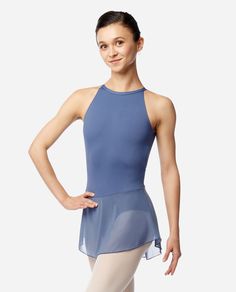 Brand Lulli Style LUB 868 Women's Skirted High Neck Leotard Adalynn, This halter style leotard with an attached mesh skirt features a high front neckline, a keyhole open back with a gathered waist insert, and neck clasp closure. Leotard is fully front lined. Fitted Summer Dance Leotard, Summer Dance Leotard Fitted, Summer Dance Fitted Leotard, Fitted Ballet Leotard With Built-in Bra, Fitted Backless Leotard With Built-in Bra, Stretch Nylon Backless Leotard, Fitted Nylon Leotard, Nylon Stretch Dancewear Leotard, Stretch Backless Leotard For Dancewear