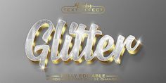 the text glitter is displayed in gold and silver