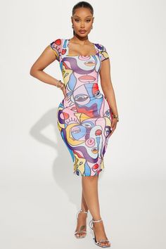 Available In Multi Color. Mesh Midi Dress Short Sleeves Square Neckline Stretch Length = 44" Disclaimer Print Placement May Vary Body: 95% Polyester 5% Spandex Lining: 100% Polyester Imported | Jenna Portrait Mesh Midi Dress size XL by Fashion Nova Casual Stretch Printed Midi Dress, Fitted Printed Summer Bodycon Dress, Fitted Printed Bodycon Dress For Summer, Summer Printed Fitted Bodycon Dress, Fitted Multicolor Midi Dress Knee-length, Fitted Multicolor Knee-length Midi Dress, Trendy Fitted Dress With Abstract Print, Fitted Multicolor Midi Mini Dress, Fitted Multicolor Bodycon Dress For Summer