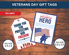 veterans day gift tags with the words thank you for protecting our freedom